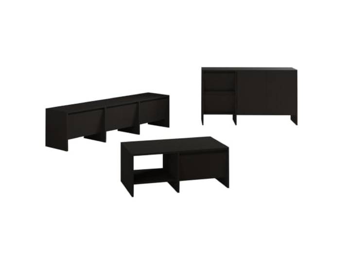 Hanah Home Modern Living Room Furniture Set, Black 100% Melamine Coated Particle Board, 18mm Thick TV Stand, Coffee Table & Console Included