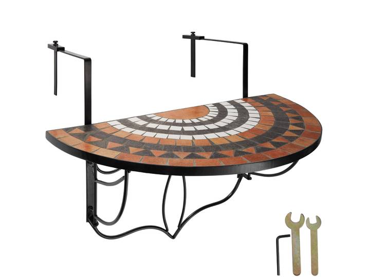 Balkontisch zum Einhängen mit Mosaikmuster klappbar 75x65x62cm - terracotta/weiss