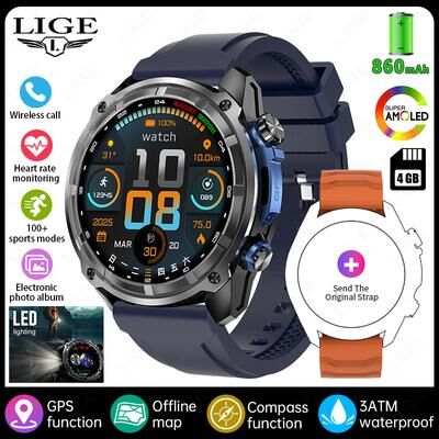 Inspire Daily Merch Men Outdoor GPS Smartwatch With Offline Maps Compass Altimeter Bluetooth Calling blue Silicone