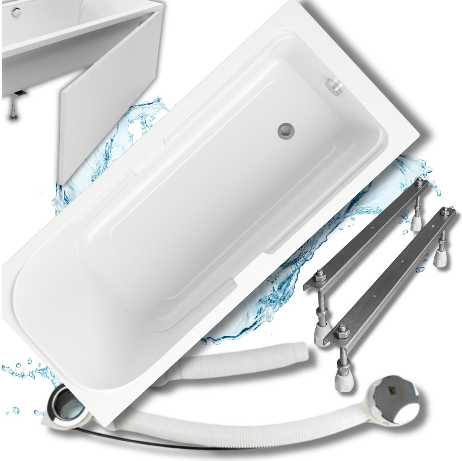 Granitan | Badewanne Melora - 160x70 cm - Weiß - Elegantes Design - Hohe Wärmeisolierung - Komplettset