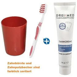 Zahnbürsten Set - Zahnbürste, Zahnputzbecher und Zahnpasta bestehend aus Zahnbürste, Zahnputzbecher und Zahnpasta
