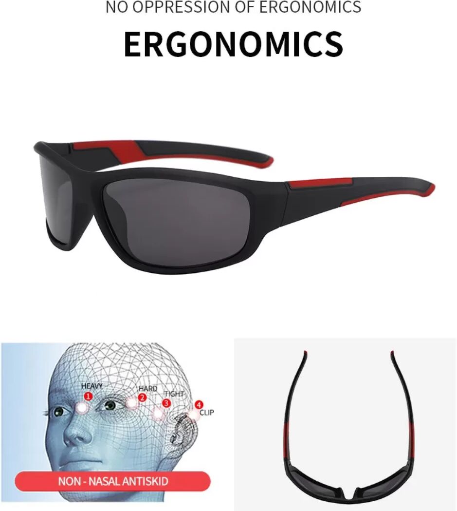 INF Fahrrad-Sonnenbrille polarisiert mit TAC-Linsen und Aufbewahrungsetui, PC-Rahmen, Sport-Design Schwarz Rot