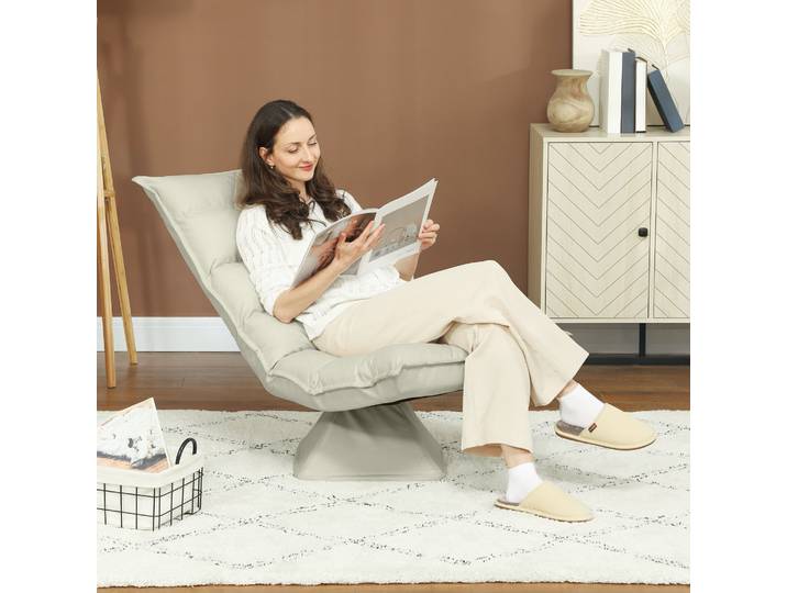 HOMCOM Fauteuil Pivotant 360° Inclinable Beige 62x62x95 cm