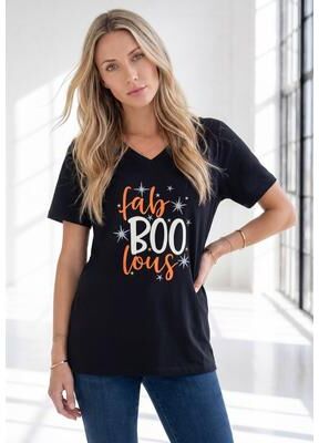 Plus Size Women's Graphic Tee by Roaman's in Black Fabulous (Size 26/28)