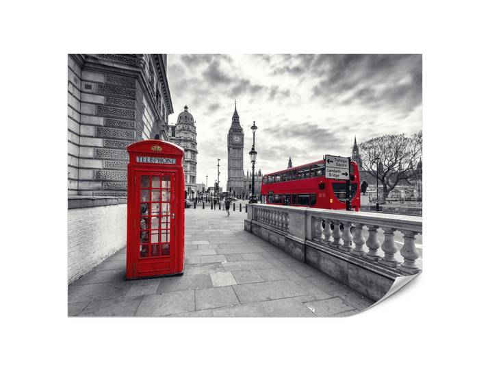 FOTOTAPETE für Wohnzimmer Rote Telefonzelle London Monument BIG BEN Bus 200x140