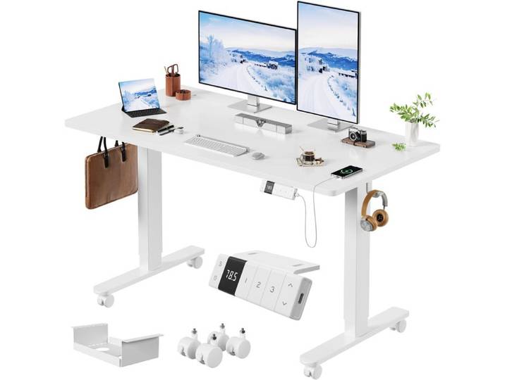 Homall Bureau Assis-Debout Électrique 120x80 · Plateau Profond 80cm · 72-118cm · Mémoire USB · Blanc