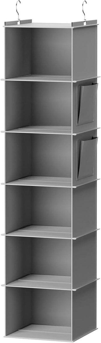 Grijs hangorganizer met 6 roosters en metalen haken voor eenvoudige opslag