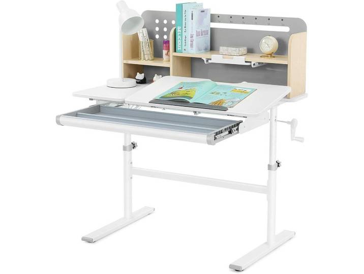 Kinderschreibtisch höhenverstellbar mit Bücherregal und Schubladen, Weiß, 100x111.3x60 cm, Babymöbel & Kindermöbel, Kinderzimmer & Jugendzimmer, Kinderschreibtische