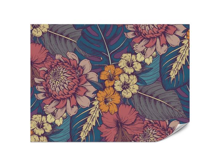 FOTOTAPETE für Schlafzimmer Retro Bunte Blätter Blumen Pflanzen 200x140