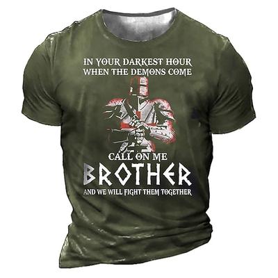 Herren Grafik T-Shirt mit Bruderschaft 'Ruf mich an Bruder' Kreuzritter-Ritter Loyalität Unterstützungsdesign