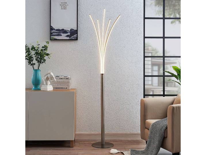 LED Stehlampe Boba Lindby, alu / grau / zink, für Wohn- / Esszimmer, Aluminium, Modern, LED Stehlampe