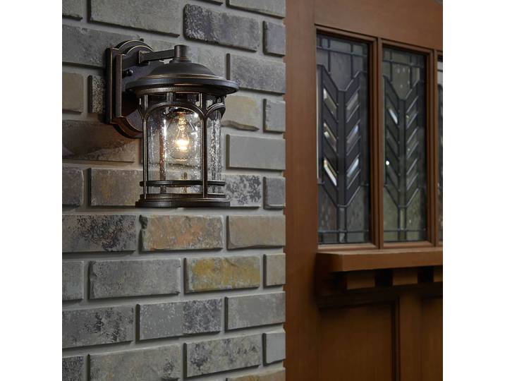 QUOIZEL Aussenwandleuchte Marblehead, bronze / altmessing, Glas, Maritim, Wandleuchte außen