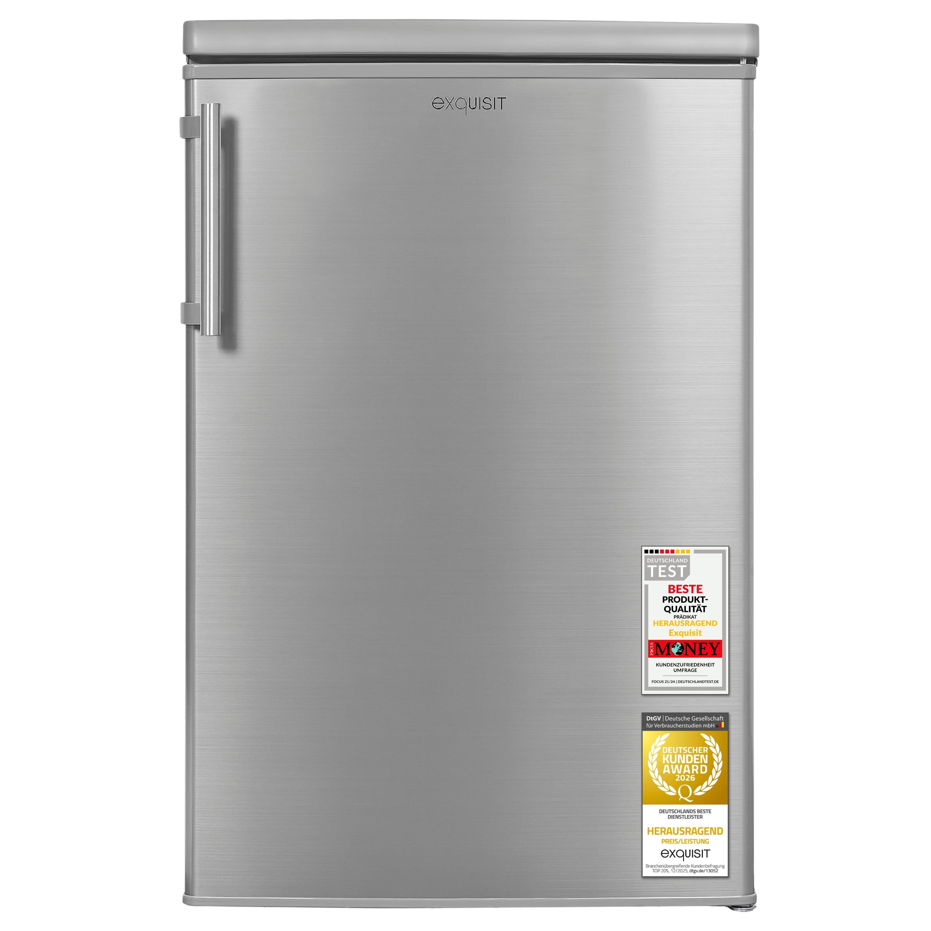Exquisit Kühlschrank | 109 l Nutzinhalt | 4-Sterne-Gefrierfach | LED-Innenraumbeleuchtung | Türanschlag wechselbar | KS516-4-HE-040E inoxlook