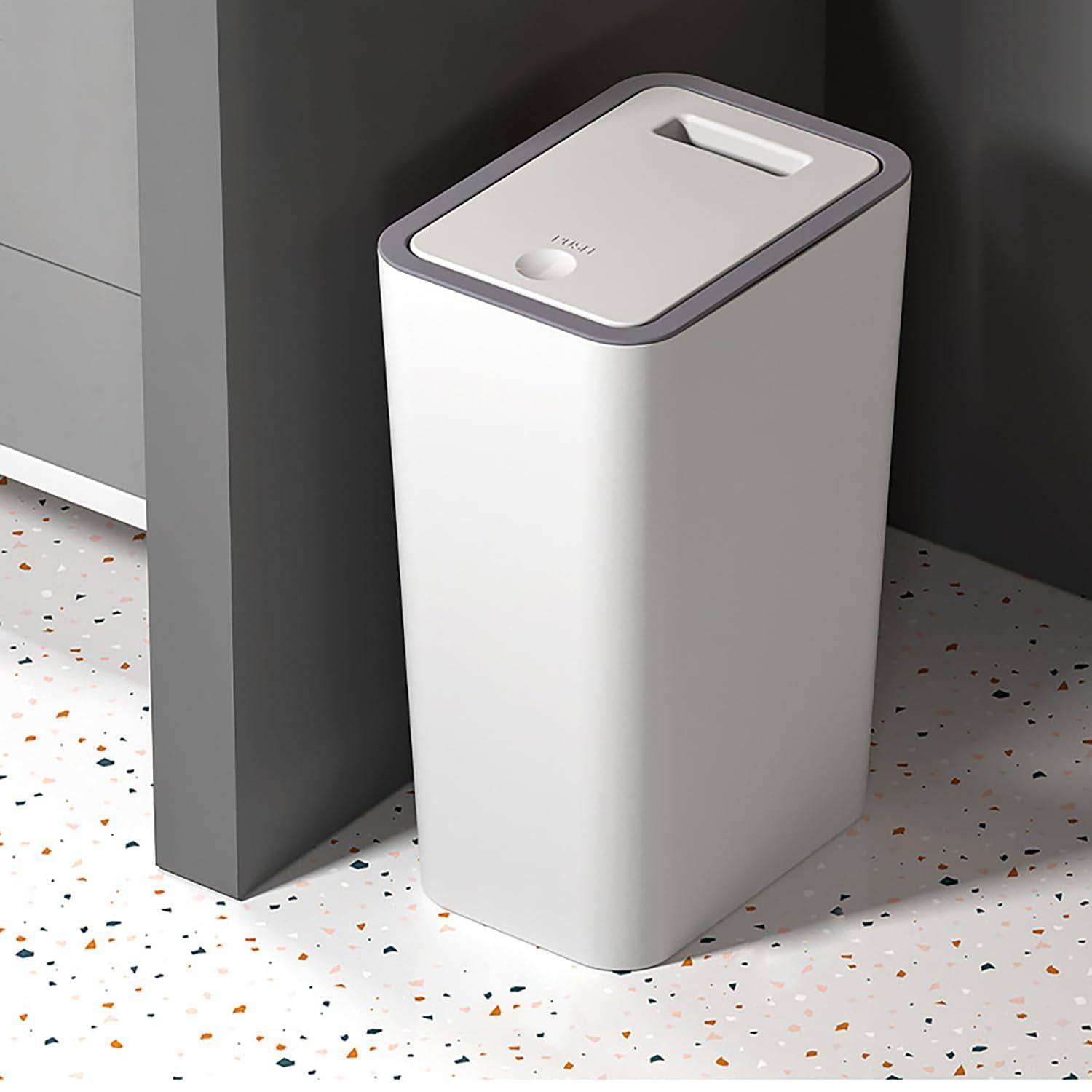 Merkloze plastic afvalemmer met deksel en drukknoppen, 9 liter, voor keuken en badkamer