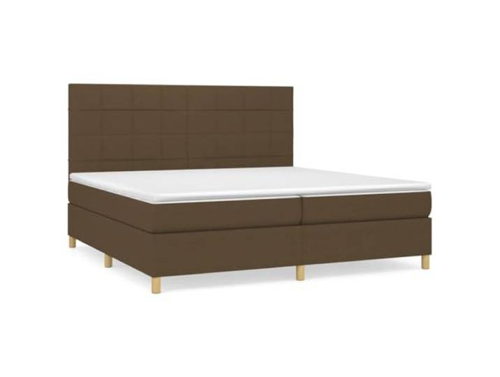 PUGYNBK Boxspringbett mit Matratze, Stoff, Dunkelbraun, 200 x 200 cm Verstellbares Kopfteil, Taschenfedern, fester Halt, atmungsaktiv, langlebig