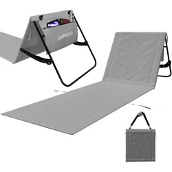 24MOVE® Strandmatte 1er Set klappbar mit Rückenlehne, Strandliege mit Gurt, tragbar für Strand und Garten, Liegematte grau