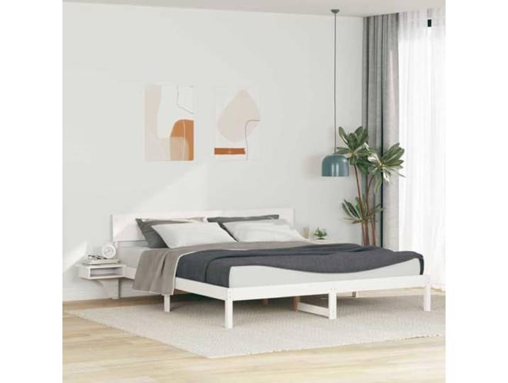 YNGBHFNOP Massives Kiefernholz Plattformbett mit Kopfteil 180x200 Weiß Bettrahmen mit Kopfteil Weiß 180x200 Massives Kiefernholz Plattform Bettgestell ohne Boxspring Lattenrost Stabil
