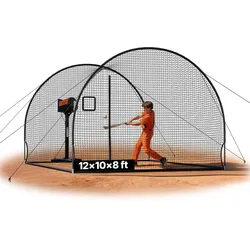 VEVOR Baseball Schlagkäfig (Halbkreisförmig) Netz 366x310x233 cm, Tragbares Trainingsnetz mit 4-lagigem & Knotenlosem Polyestergewebe & Öffnung für Wurfmaschinen, inkl. Softball Trainingskäfignetz