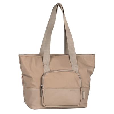 Shopper TOM TAILOR "Viene", Damen, Gr. B/H/T: 40cm x 28cm x 13cm, beige (taupe), Nylon, clean, gepflegt, unifarben, Taschen Shopper, fein genarbtes Lederimitat trifft auf leichtes Nylon mit feinem Logo