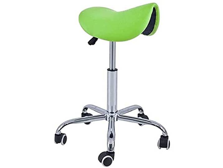 Quirumed Pony-Hocker mit 5 Rädern, Chromgestell, Farbe Pistaziengrün, Kunstlederpolsterung, höhenverstellbar, leicht, ergonomisches Design, drehbar, bis zu 150 kg