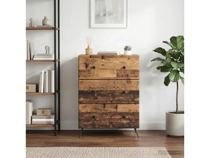 Schubladenschrank Holzwerkstoff Altholz mit Metallrahmen und Schiebetüren Stauraumschrank mit Schiebetüren, verstellbare Regale, schlankes Design, für Schlafzimmer und Home Office