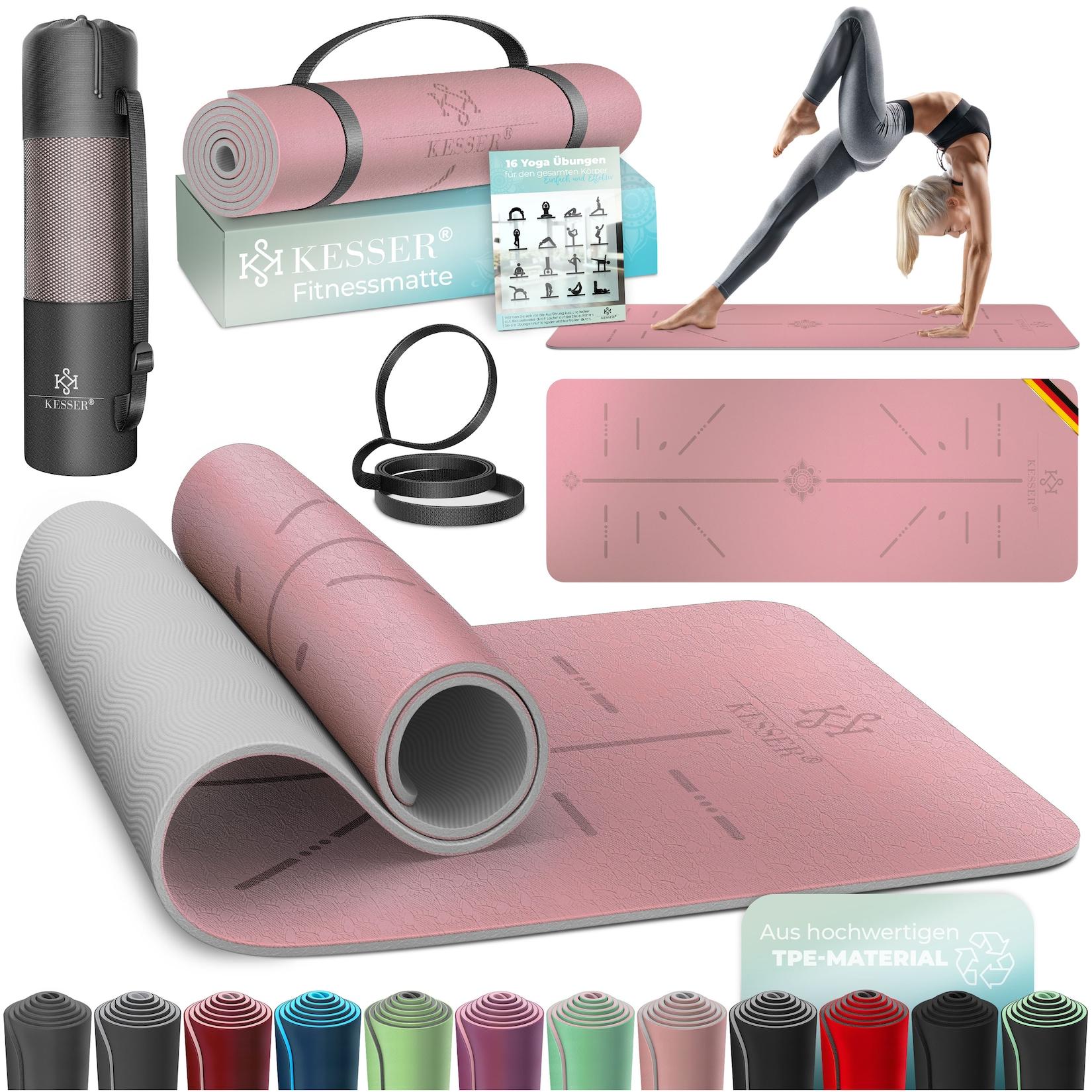 KESSER® Gymnastikmatte mit Tragegurt rutschfest TPE Yogamatte Gepolstert & rutschfest Fitnessmatte , 183 x 61 Trainingsmatte für Fitness Sportmatte, Pilates & Gymnastik Workout extradick