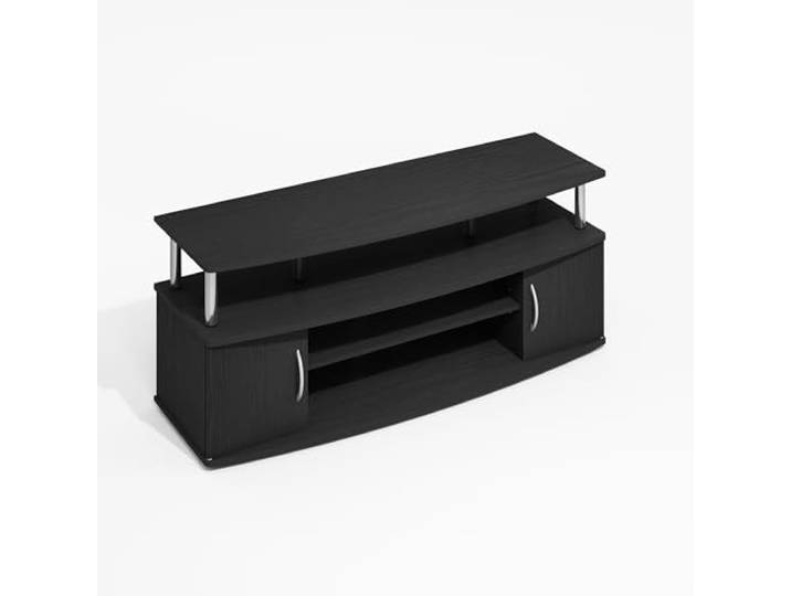 Furinno Jaya TV-Ständer, Entertainment-Center, TV-Konsole, für Fernseher bis 140 cm, mit 2 Türen und Kabelmanagement-Löchern, für Wohnzimmer, Schlafzimmer, Dunkel Americano/Edelstahlrohre