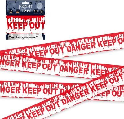 Uplifted Finds Halloween Warning Tape Caution Line Sign Plastic Skull Decoration Party Prop white Red 6m