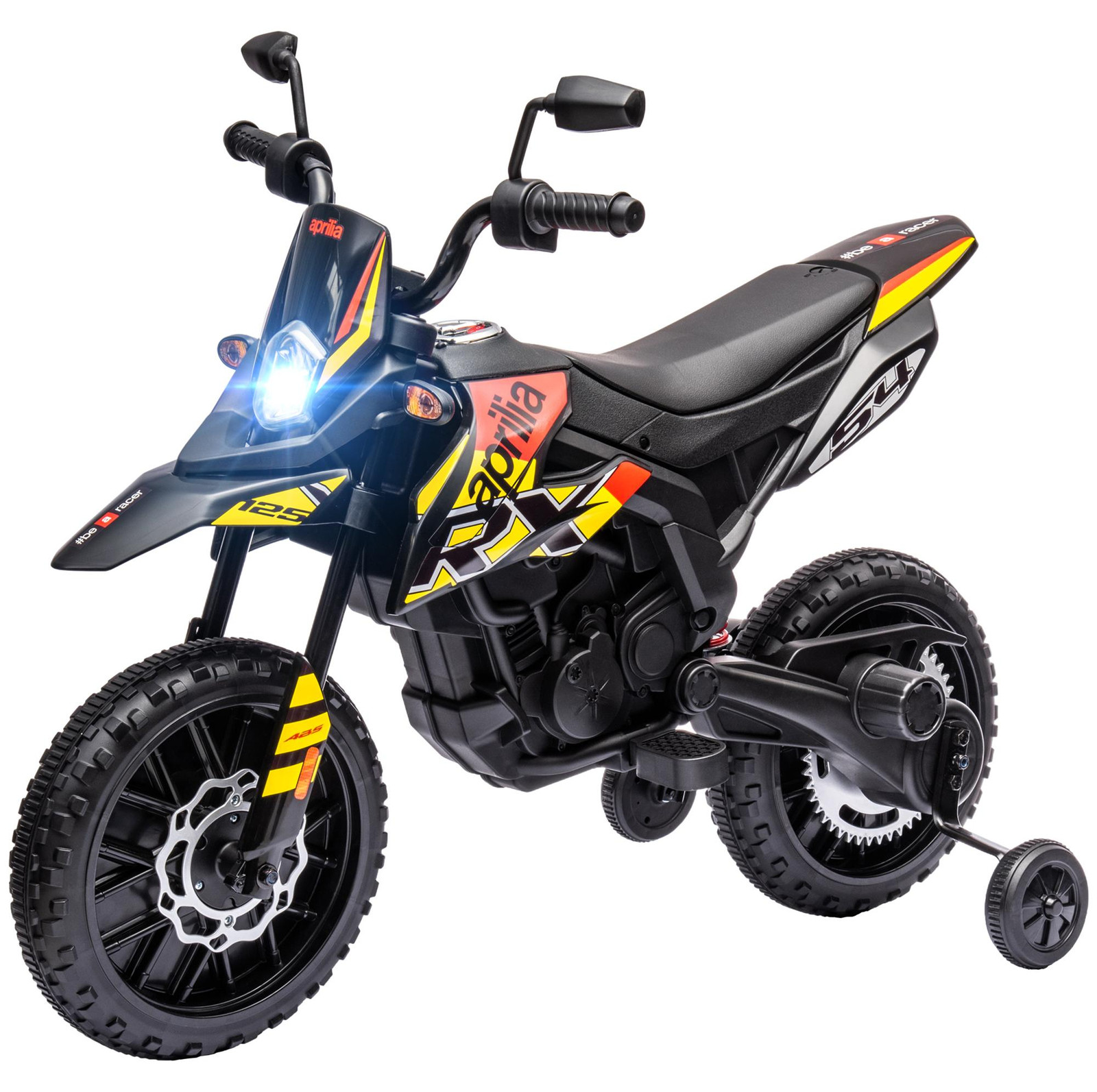 AIYAPLAY Elektrische kinderauto, 12V kinder motorfiets met muziek, geel