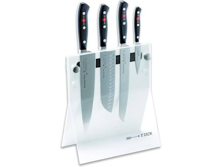 F. DICK Premier Plus Messerblock 4Knives (4-teilig, Officemesser Santoku Küchenmesser Brotmesser, Messer-Set, aus hochlegiertem Stahl, Klinge lasergeprüft, X50CrMoV15, Griff Kunststoff), 88040110-05