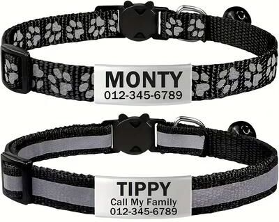 Uplift Treasures Personalized Reflective Pet Collar With Safety Buckle black