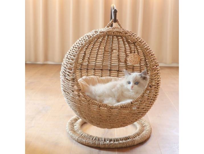 Nid de chat fait à la main, panier de lit en osier, balançoire, nid de maison pour petit chien et chat avec coussin, décoration de la maison, saison d'hiver universelle