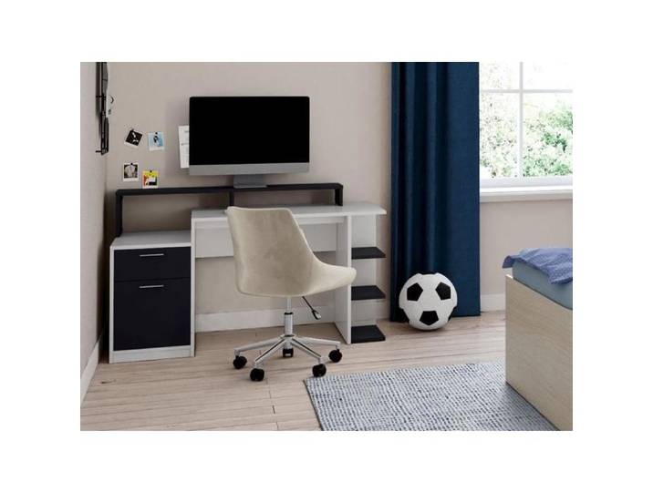 Chaise de bureau MASURIE - Velours - Beige - Hauteur ajustable