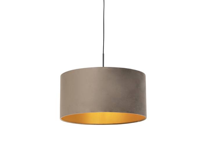 Hanglamp met velours kap taupe met goud 50 cm - Combi