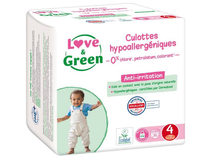 LOVE &amp; GREEN Couches-Culottes Taille 4 8-15kg Hypoallergénique x 32