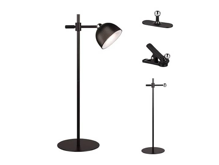 Reality Leuchten Maxima R57791102 Lampe de table LED à batterie en métal noir mat avec 4 LED 3 W tactiles avec pied\, fixation murale et dispositif de serrage