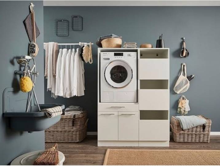 möbelando Waschmaschinenumbauschrank >LAUNDREEZY< in weiß - 117,5x162x67,5 (BxHxT)
