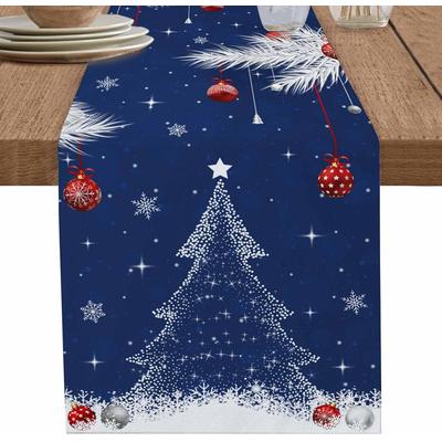 Modern Mode Marketplace Festive Winter Pine & Snowflake Christmas Table Runner Elegant Holiday Linen Decoration 59x13inch