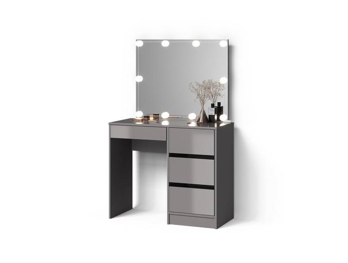 SCHMINKTISCH Imola, Grau, 90 cm mit Spiegel und LED-Lichterkette