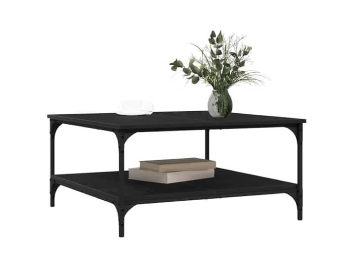 KTHLBRH Couchtisch Eiche Schwarz 80 x 80 x 40 cm Mehrschichtholz, Gestell aus Eisen, 1 Industrieregal, stabil, Kapazität 60 kg