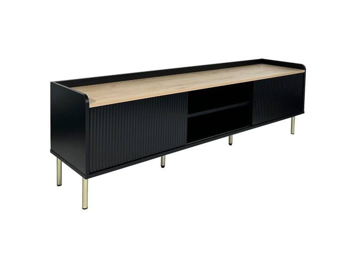 Milino Lowboard Snow, Schwarz, Eiche, Metall, 1 Fächer, 180x54x40 cm, Beimöbel erhältlich, stehend, Wohnzimmer, Wohnwände, Lowboards, Lowboards stehend