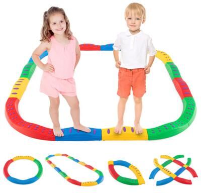 Costway Colorful Kids Wavy Balance Beam with Textured Surface and Non-slip Foot Pads-Multicolor
