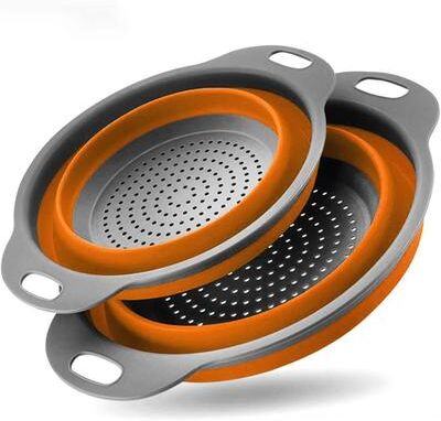 Inspire Essentials Collapsible Silicone Colander Space Saving Kitchen Strainer Basket orange