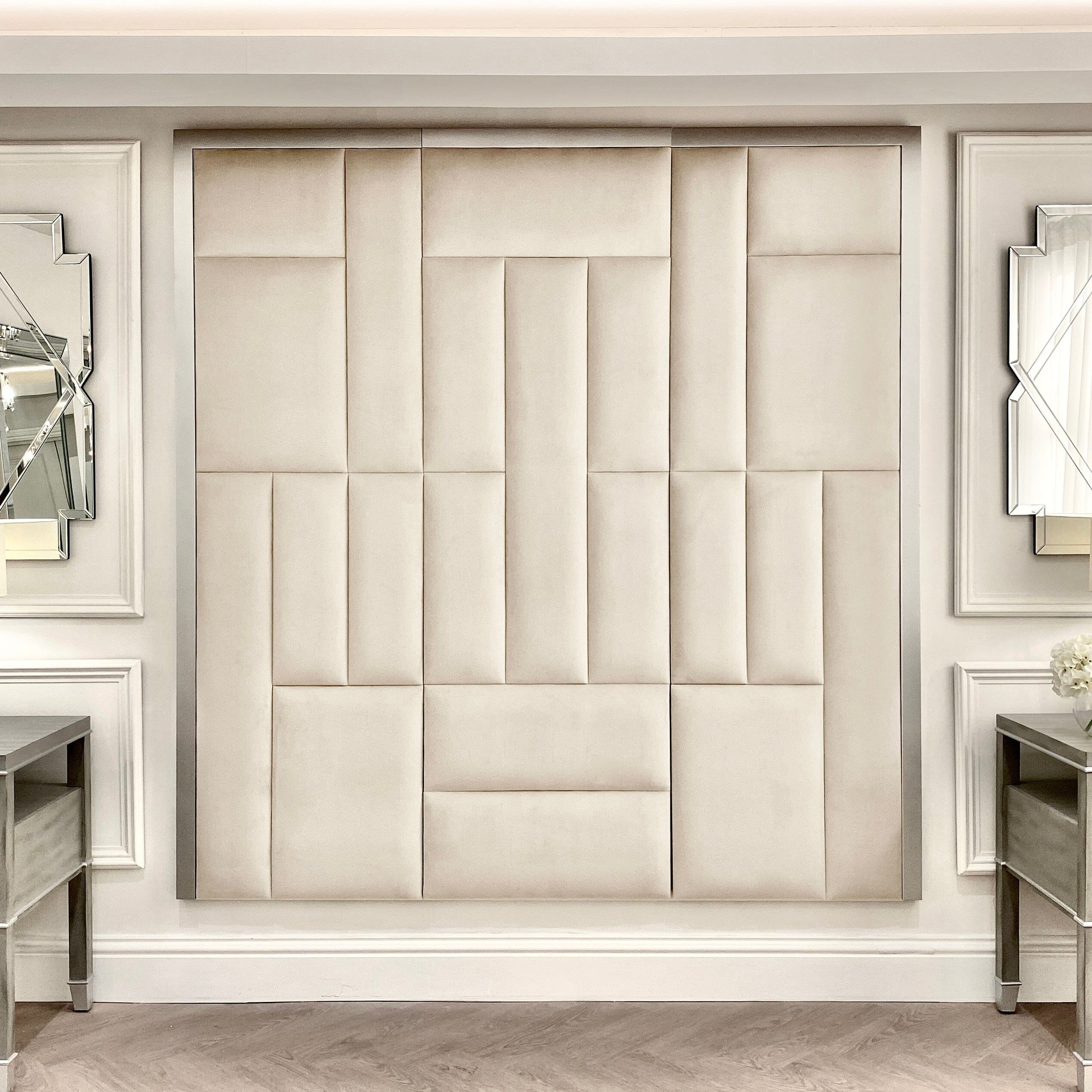Kensington Cream & Silver Premium Abstract Headboard, Super King