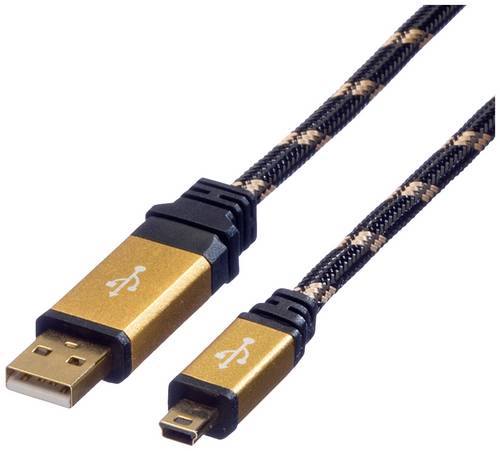 Roline USB-Kabel USB 2.0 USB-A Stecker, USB-Mini-A Stecker 1.80m Schwarz, Gold Geschirmt 11.02.8822