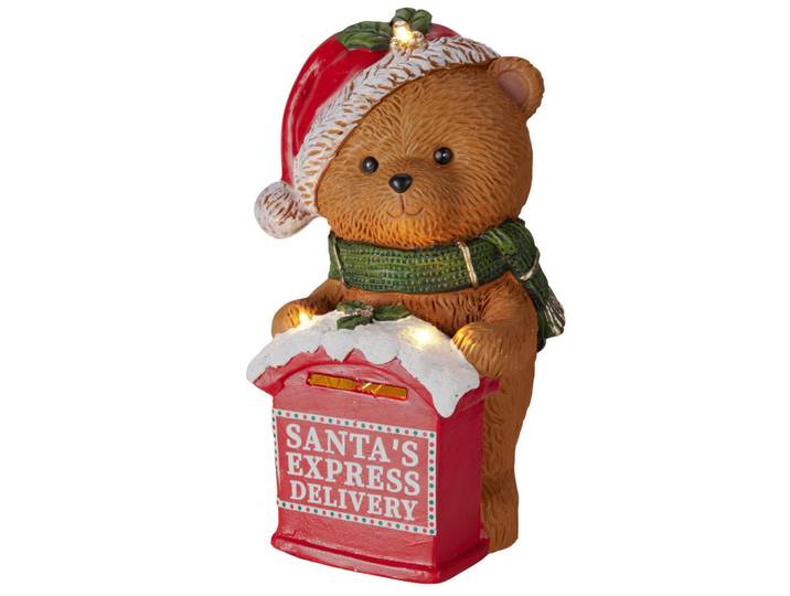 Home Styling Collection Teddybären mit Briefkasten 19,5/19/30 cm, Braun, Stein, 19x30x19.5 cm, Dekoration, Weihnachtsdekoration