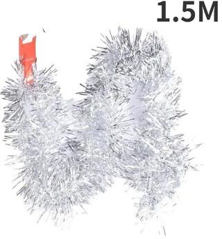 Uplifted Finds 1.8M Christmas Tinsel Ribbon Garland   Premium Star Ornamented PVC Hanging Decor For Home & Wedding Infrastructure b silver 1 Pc