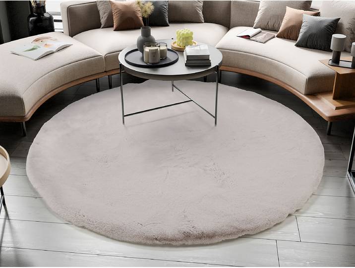 Tapis fausse fourrure Lavabile Soft rond Beige/Cappuccino Ø 160cm Fourrure synthétique
