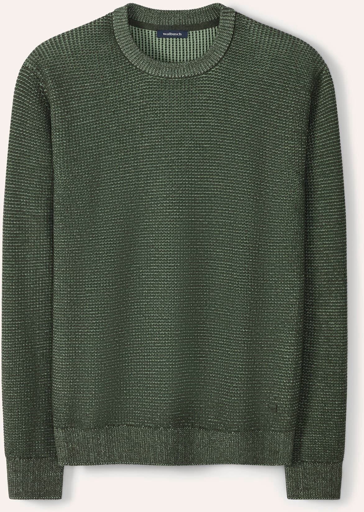 Walbusch Strukturpullover Bicolor, normale Größen, Farbe Grün, 50, reine Baumwolle effektvoll gestrickt Herren