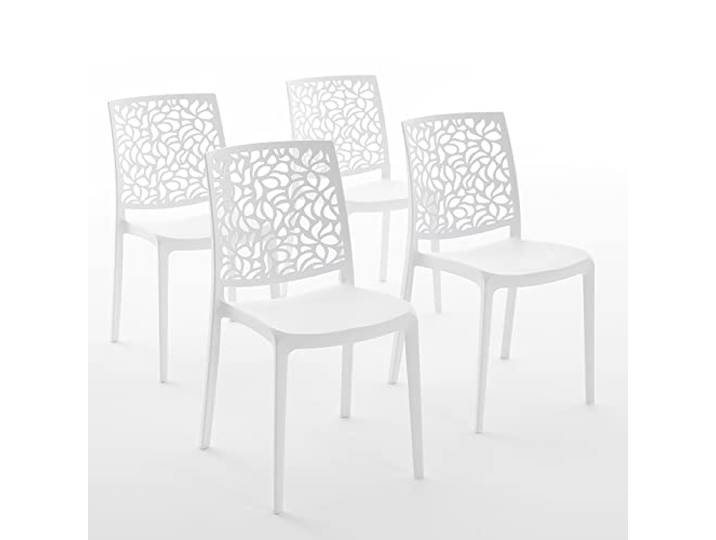 RATTATAN Anna - Stühle aus glasfaserverstärktem Harz, stapelbar, für den Innen- und Außenbereich geeignet, mit einem von Blättern inspirierten Rückendesign (4, Weiß)
